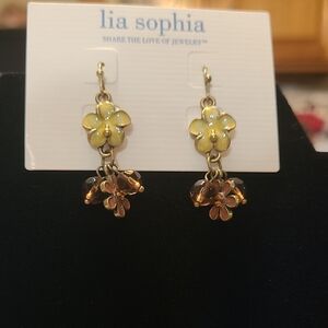 Lia Sophia Yellow and Brown Floral Earrings